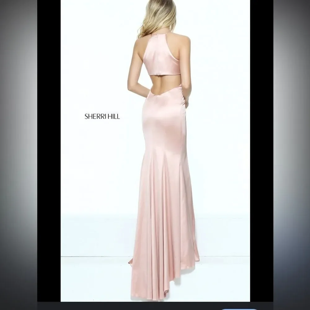 Sherri‎ Hill Pink Halter Prom Gown with Slit Blush Sz. 4 50869